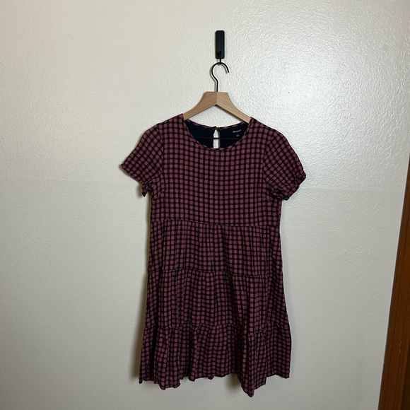 Madewell Short-Sleeve Tiered Mini Dress in Gingham Check - Picture 2 of 6
